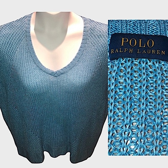 Polo Ralph Lauren Linen Turquoise Crocheted Top - Picture 1 of 10